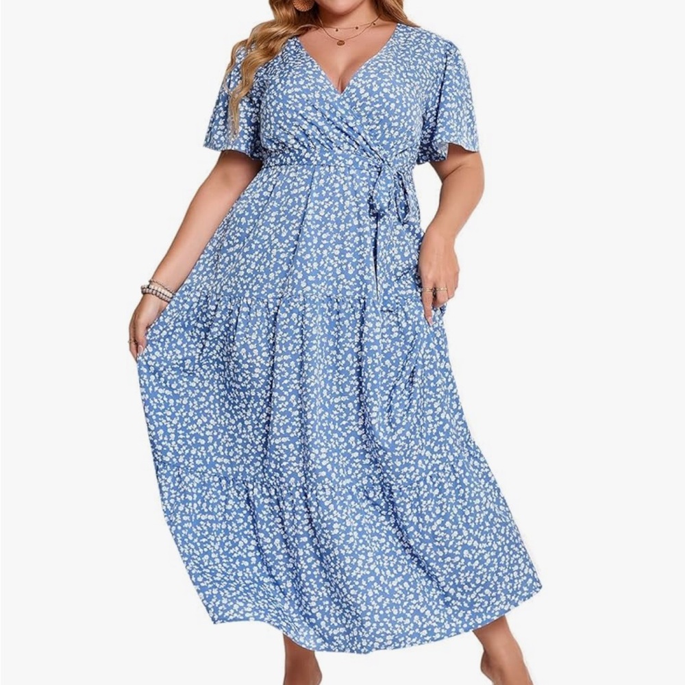 Blue Floral Wrap Dress